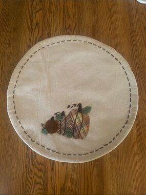 Neutral Cream Pumpkin Appliqué Table Accent -